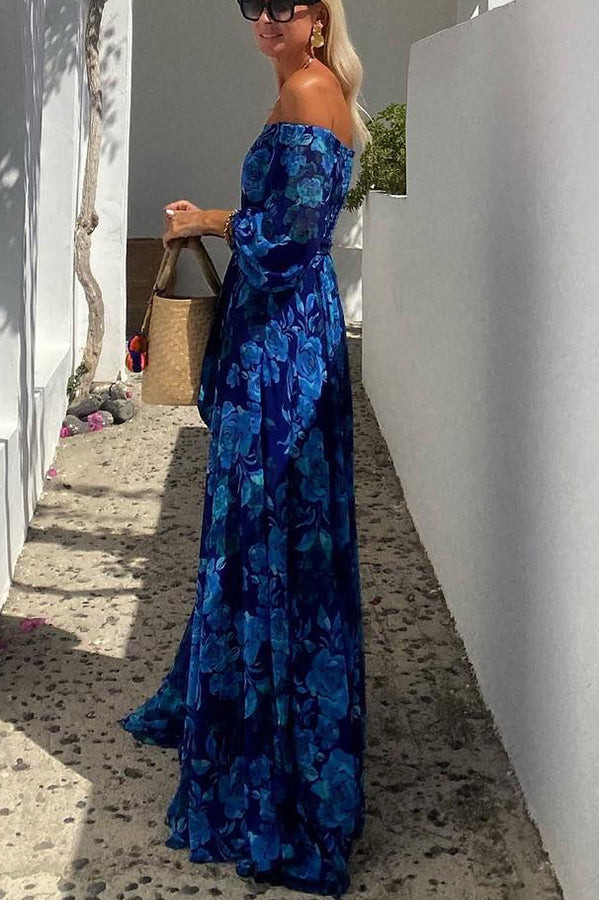 Francesca | Schulterfreies Maxikleid mit Blumenmuster