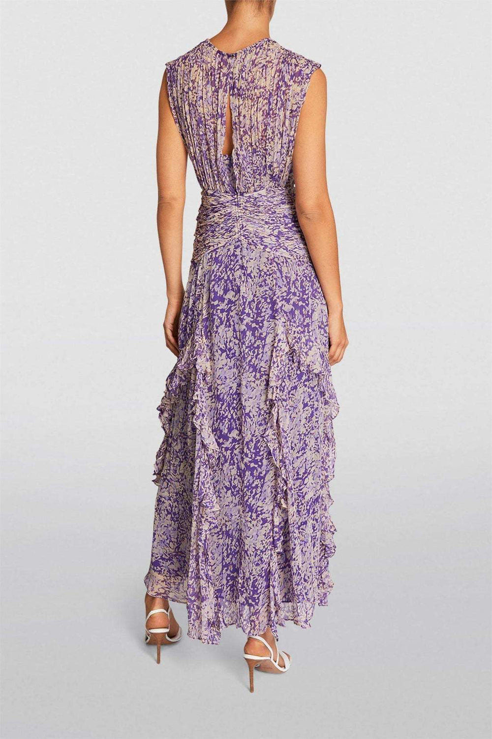 Elegantes Maxikleid mit Plisseefalten und Volantdetails für einen raffinierten Look