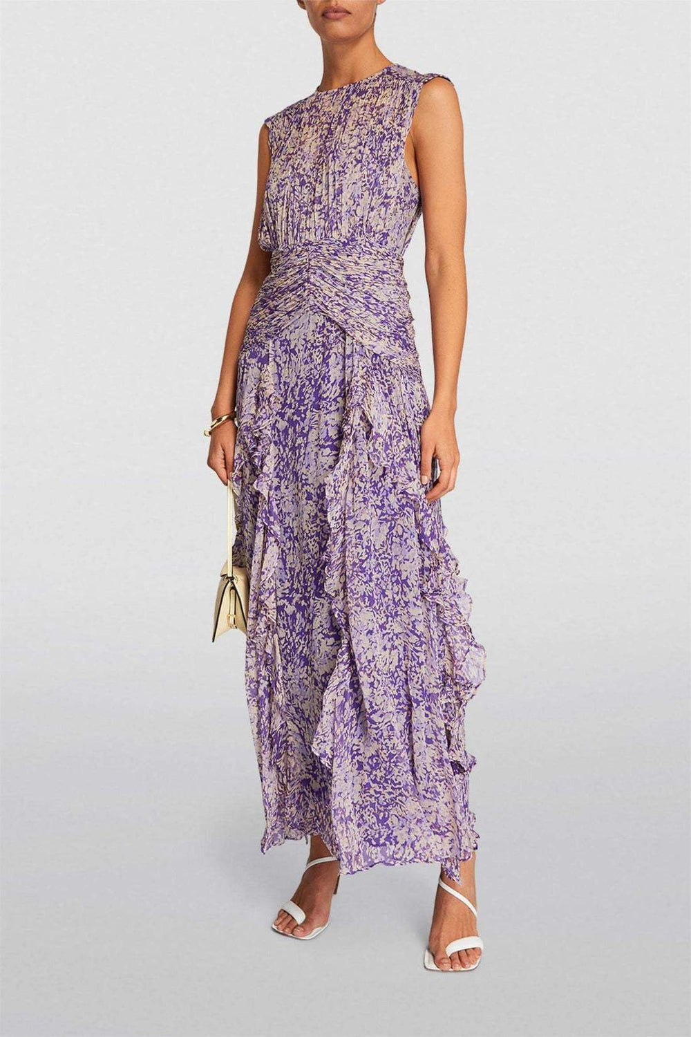 Elegantes Maxikleid mit Plisseefalten und Volantdetails für einen raffinierten Look