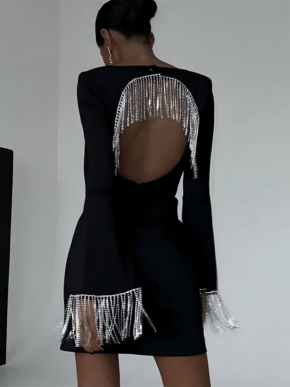 Party Time Imitations-Diamant-Ketten Rückenfreies Minikleid