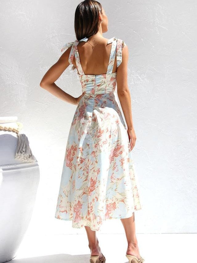 ML | Bedrucktes trägerloses Midikleid