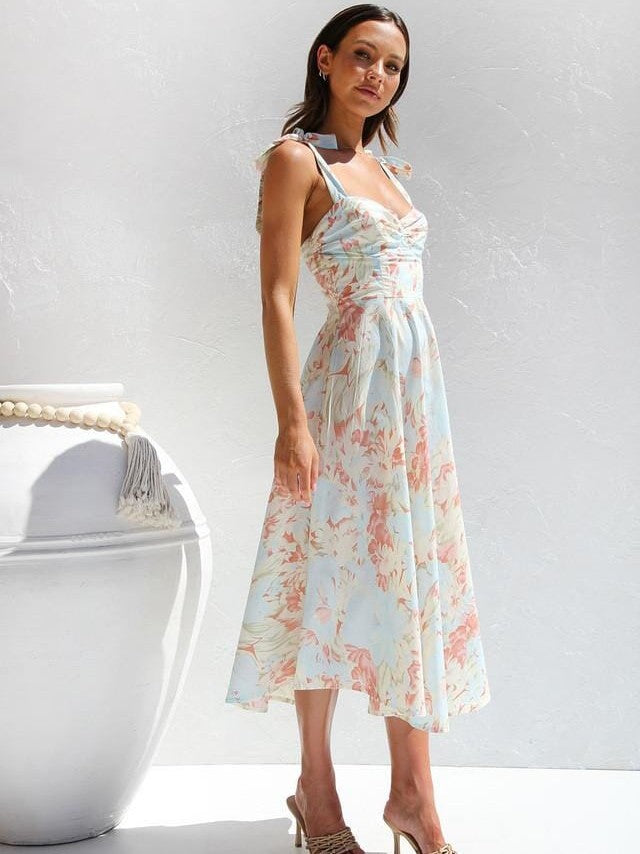 ML | Bedrucktes trägerloses Midikleid