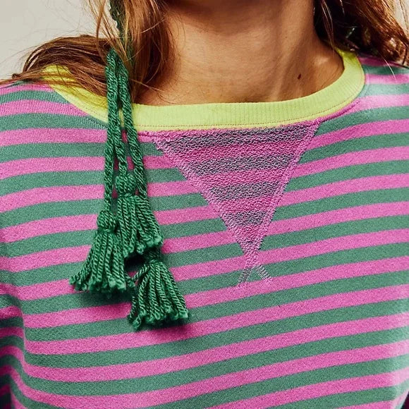 Helen Gestreifter Oversize Pullover mit Küstenflair | Grün / Rosa