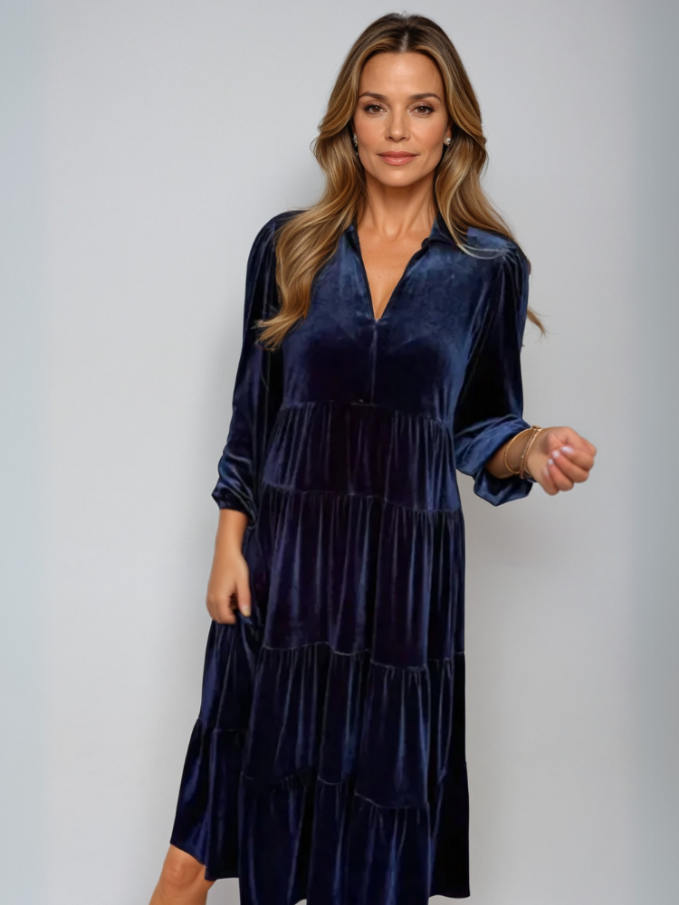 Jade | Locker sitzendes Samtkleid mit V-Ausschnitt