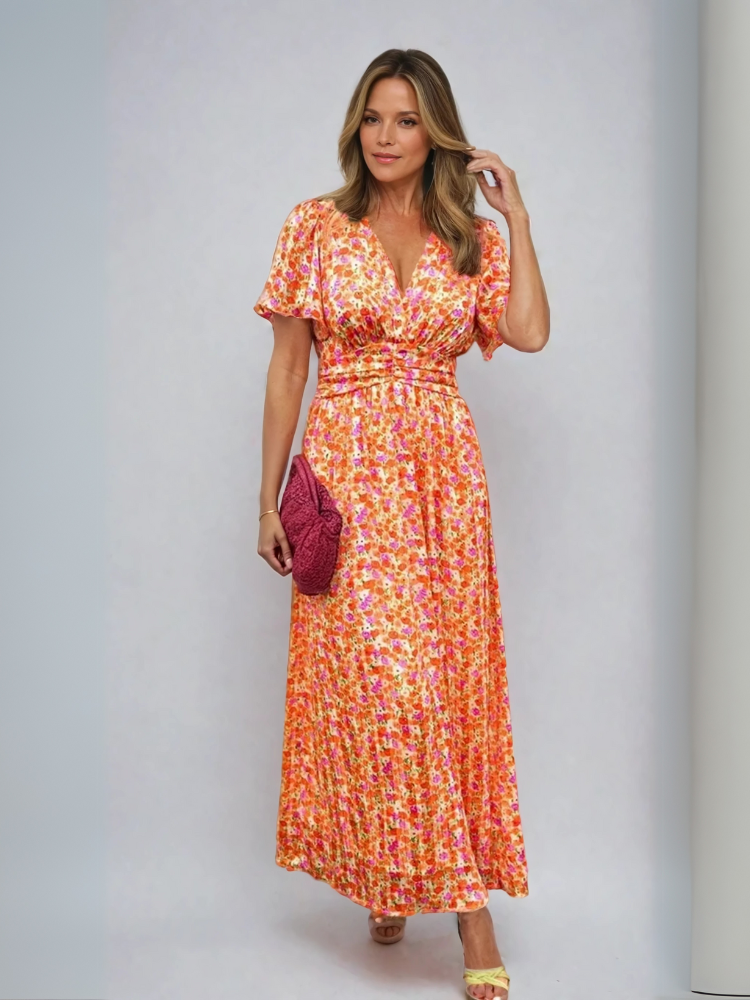 Sophina | Elegantes Maxikleid mit Blumenmuster und V-Ausschnitt