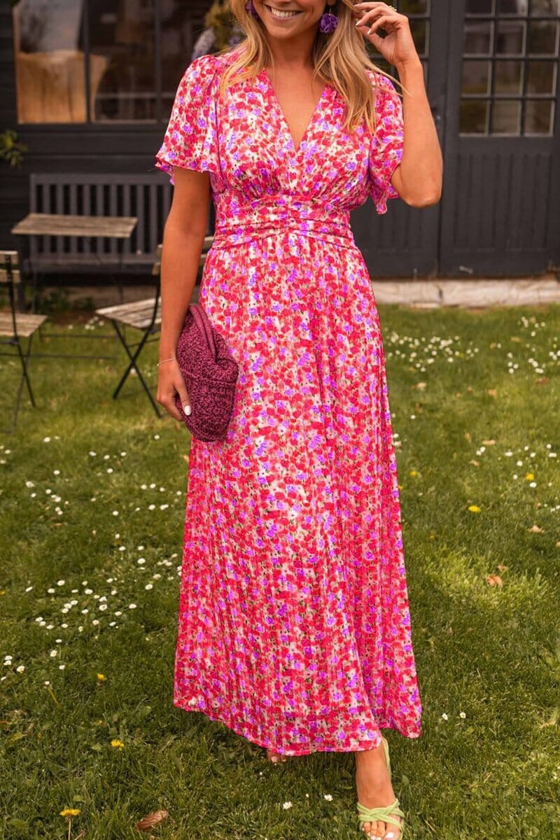 Sophina | Elegantes Maxikleid mit Blumenmuster und V-Ausschnitt