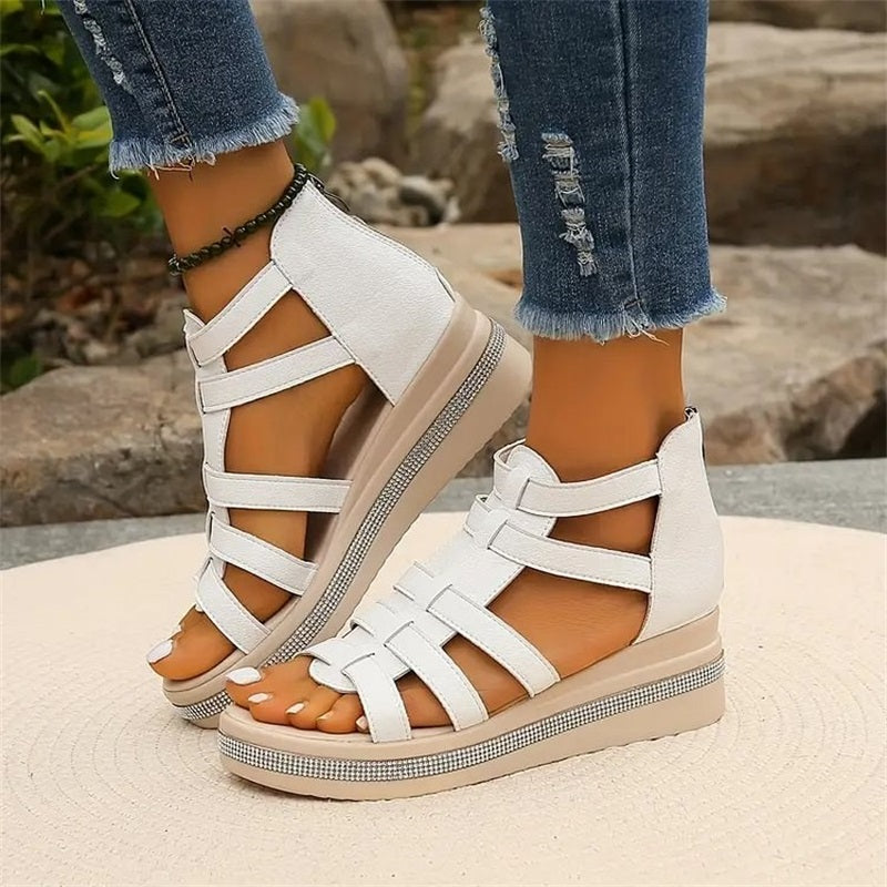 Wedge | Sandalen mit Strassdekoration
