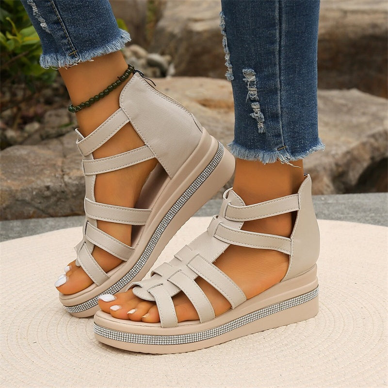 Wedge | Sandalen mit Strassdekoration