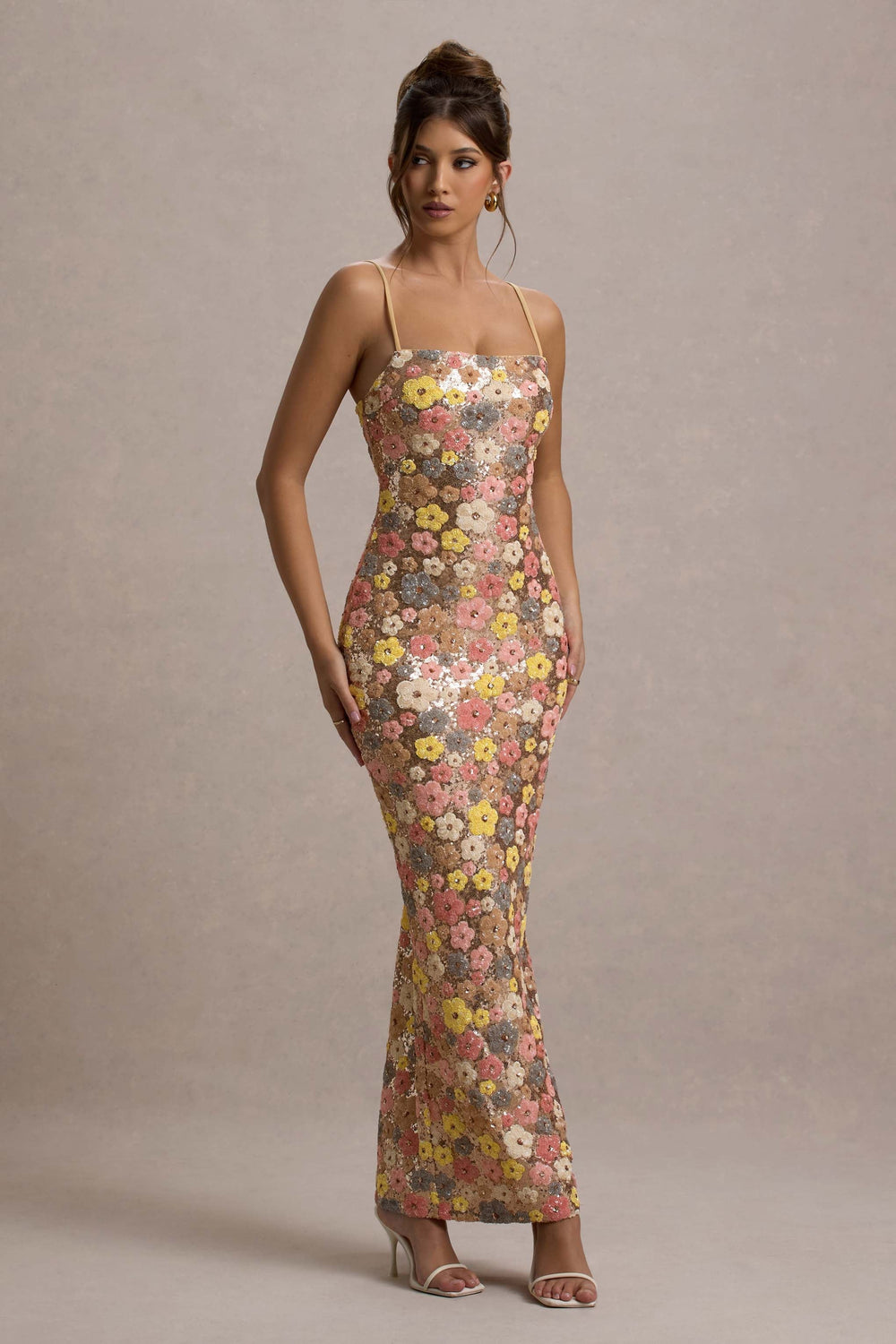 Elira | Maxikleid mit Pailletten und Blumenmuster