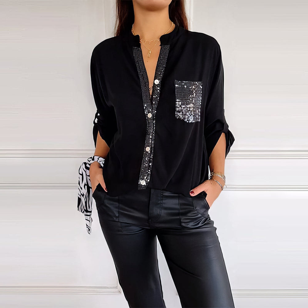 Lucie | Patchwork-Top mit Pailletten, Glänzend und Elegant