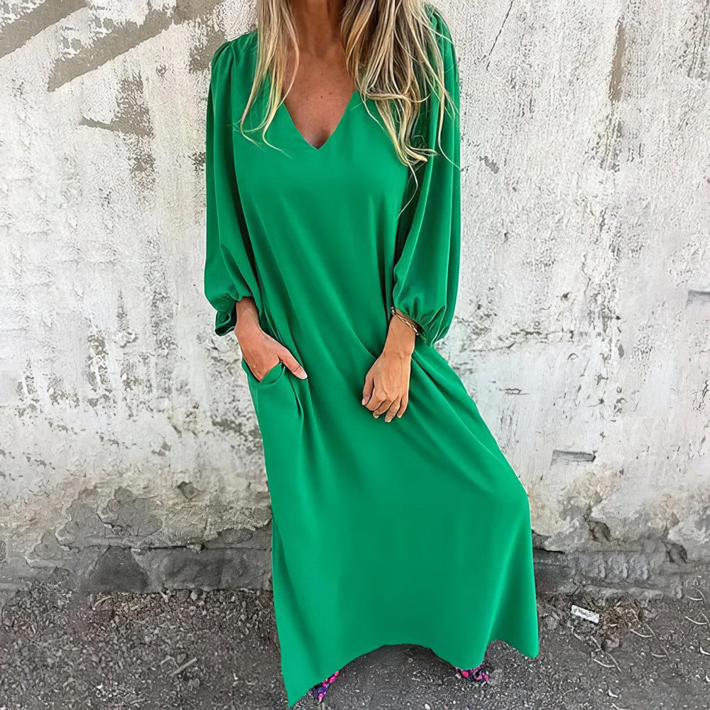 Livia | Langes Bohème Kleid mit Taschen und Stilisiertem Schnitt