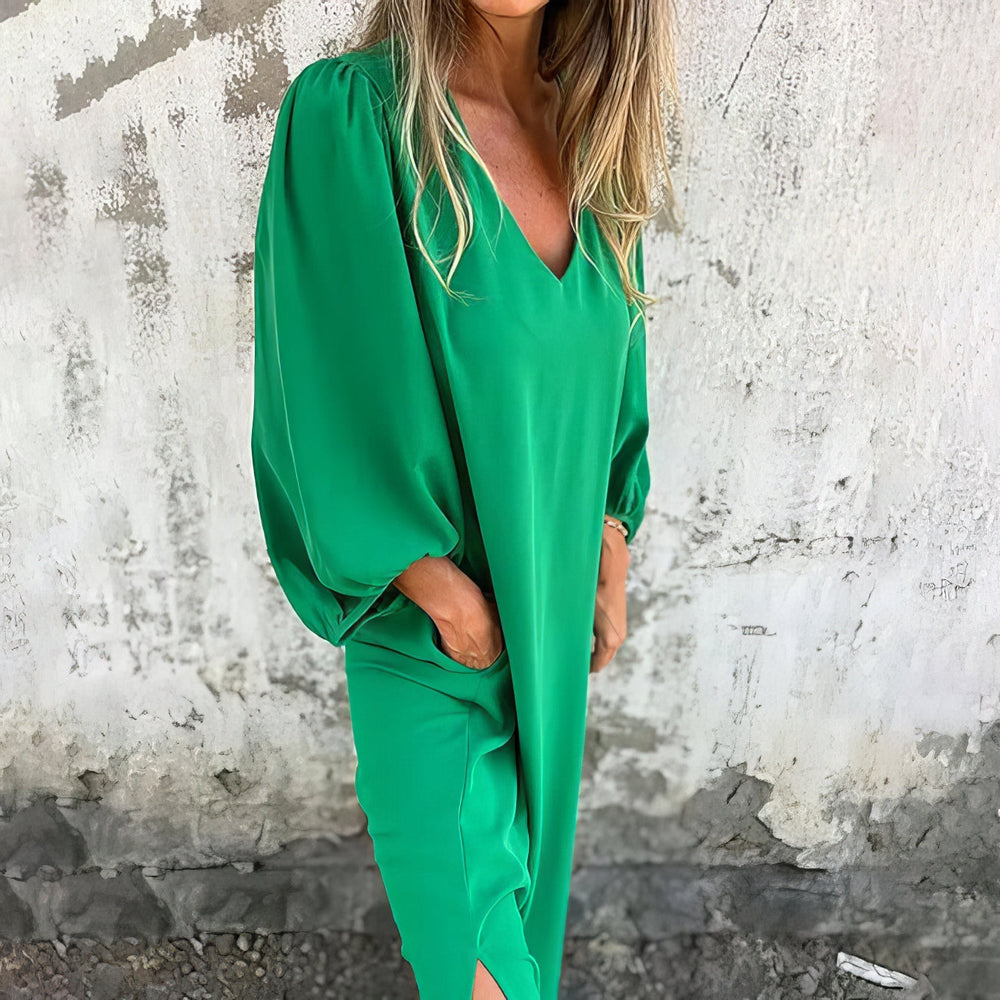 Livia | Langes Bohème Kleid mit Taschen und Stilisiertem Schnitt