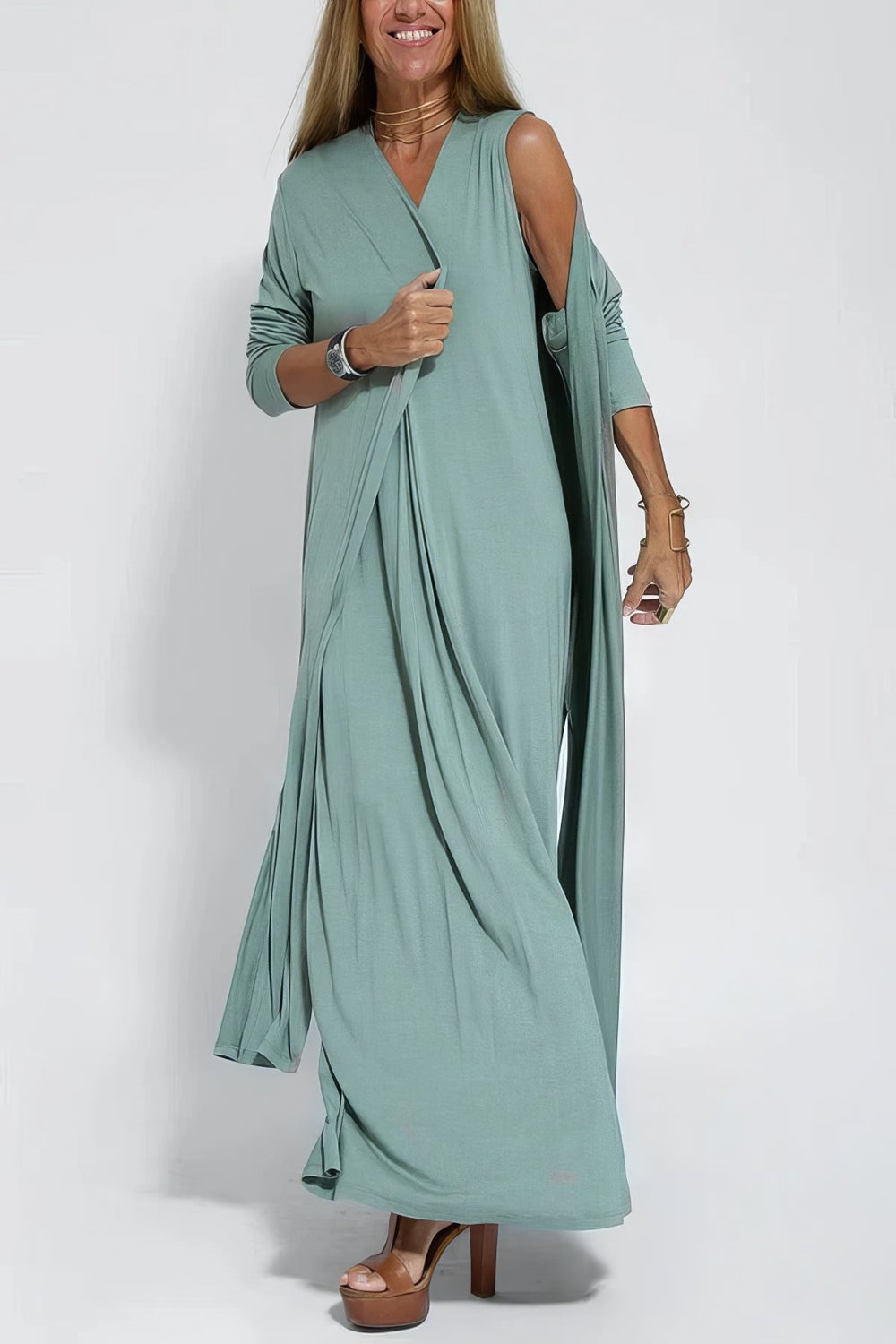 Elise | Elegantes Langes Kleid mit Passendem Cardigan als Geschenk