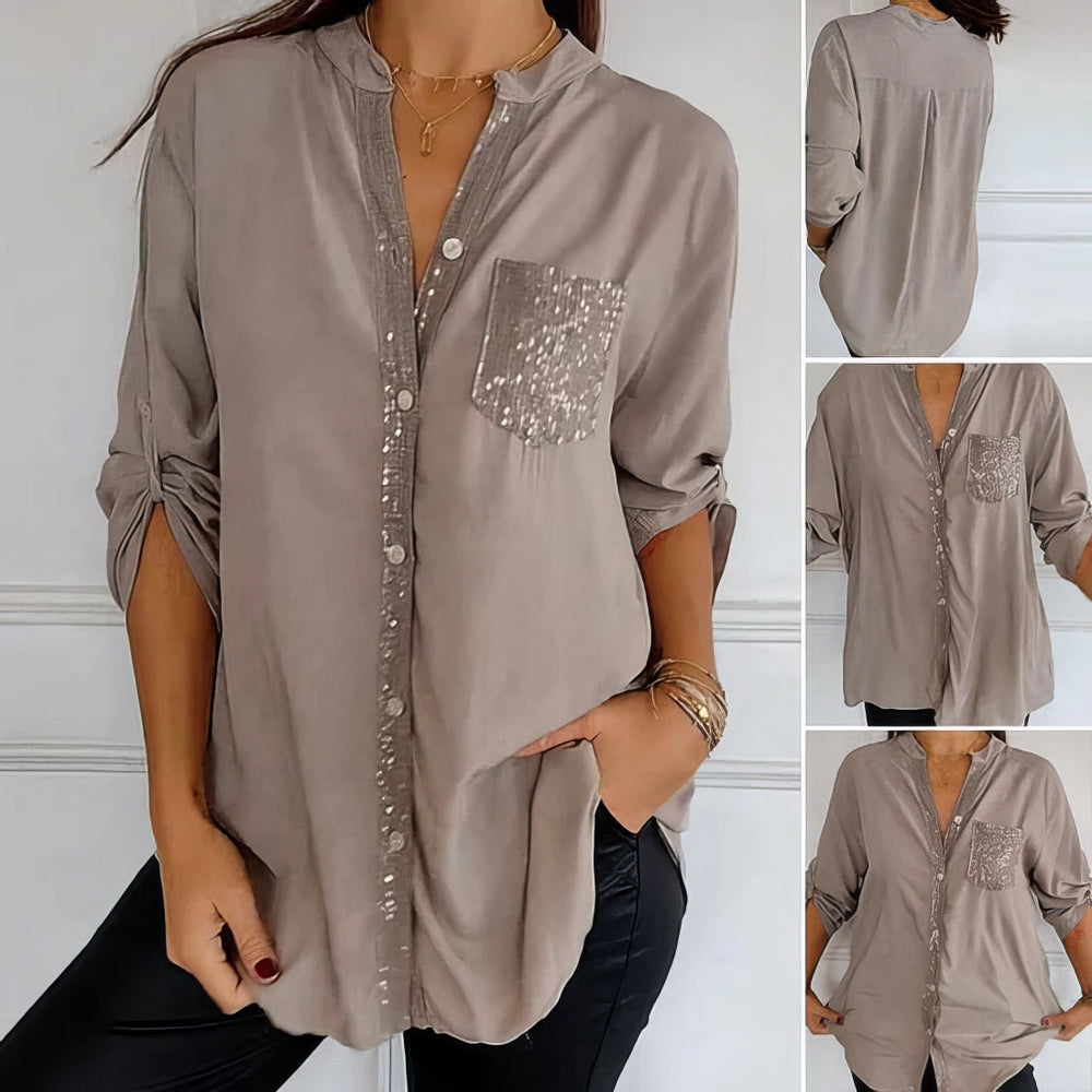 Lucie | Patchwork-Top mit Pailletten, Glänzend und Elegant